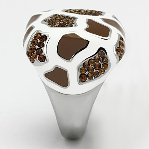 High polished (no plating) Stainless Steel Ring with Top Grade Crystal  in Smoked Quartz