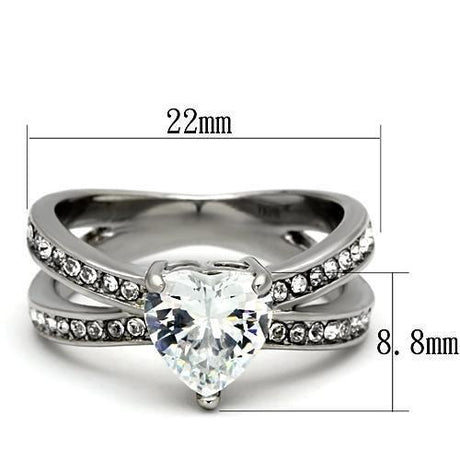 High polished (no plating) Stainless Steel Ring with AAA Grade CZ  in Clear