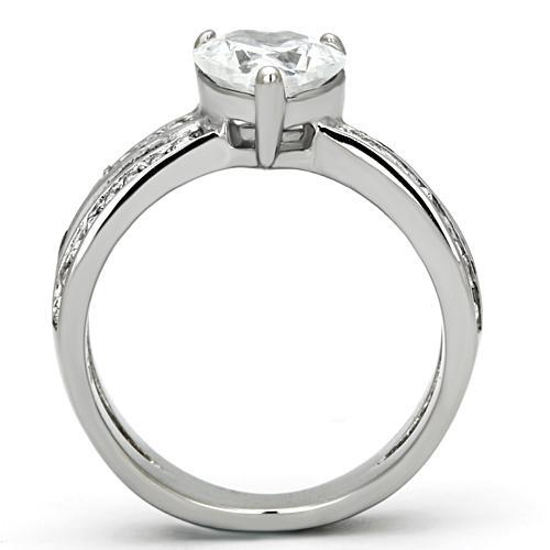 High polished (no plating) Stainless Steel Ring with AAA Grade CZ  in Clear