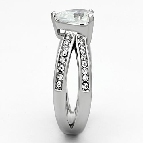 High polished (no plating) Stainless Steel Ring with AAA Grade CZ  in Clear