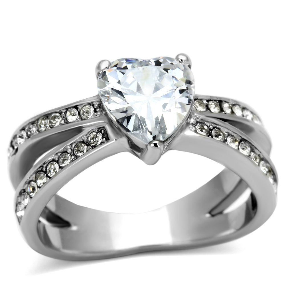 High polished (no plating) Stainless Steel Ring with AAA Grade CZ  in Clear