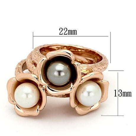 IP Rose Gold(Ion Plating) Stainless Steel Ring with Synthetic Glass Bead in Multi Color