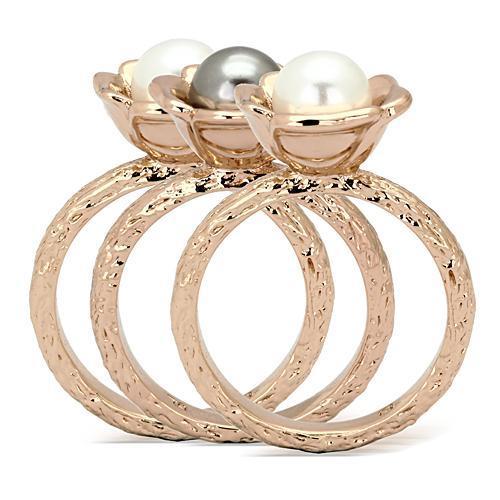 IP Rose Gold(Ion Plating) Stainless Steel Ring with Synthetic Glass Bead in Multi Color