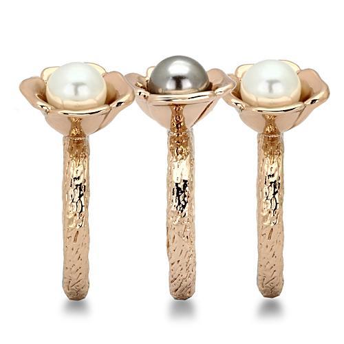 IP Rose Gold(Ion Plating) Stainless Steel Ring with Synthetic Glass Bead in Multi Color