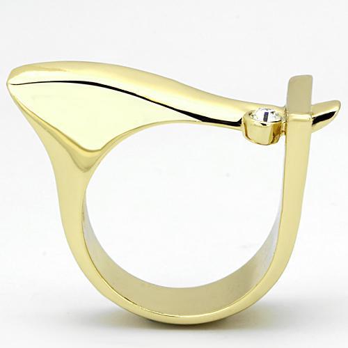IP Gold(Ion Plating) Stainless Steel Ring with Top Grade Crystal  in Clear