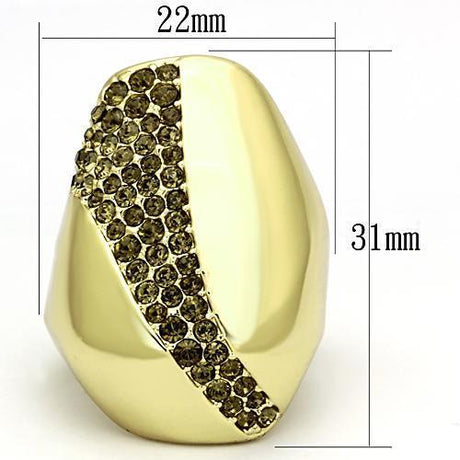 IP Gold(Ion Plating) Stainless Steel Ring with Top Grade Crystal  in Smoked Quartz