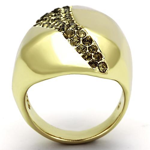 IP Gold(Ion Plating) Stainless Steel Ring with Top Grade Crystal  in Smoked Quartz