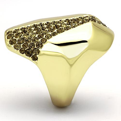 IP Gold(Ion Plating) Stainless Steel Ring with Top Grade Crystal  in Smoked Quartz