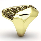 IP Gold(Ion Plating) Stainless Steel Ring with Top Grade Crystal  in Smoked Quartz