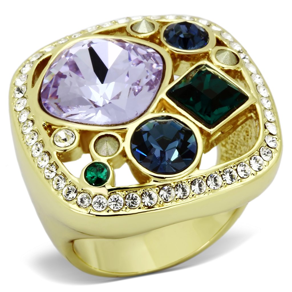 IP Gold(Ion Plating) Stainless Steel Ring with Top Grade Crystal  in Multi Color