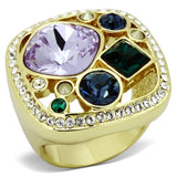 IP Gold(Ion Plating) Stainless Steel Ring with Top Grade Crystal  in Multi Color