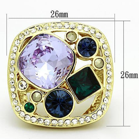 IP Gold(Ion Plating) Stainless Steel Ring with Top Grade Crystal  in Multi Color