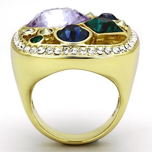 IP Gold(Ion Plating) Stainless Steel Ring with Top Grade Crystal  in Multi Color