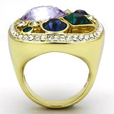 IP Gold(Ion Plating) Stainless Steel Ring with Top Grade Crystal  in Multi Color