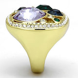 IP Gold(Ion Plating) Stainless Steel Ring with Top Grade Crystal  in Multi Color