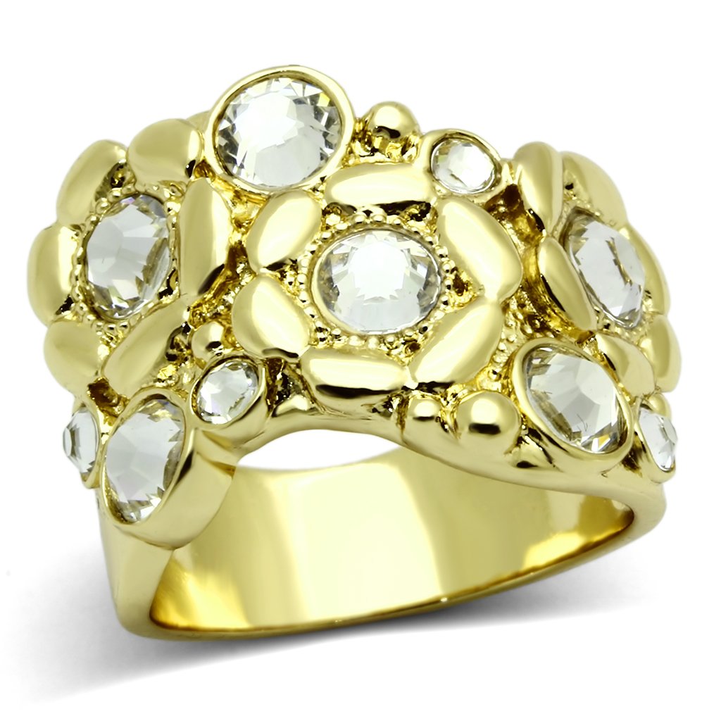 IP Gold(Ion Plating) Stainless Steel Ring with Top Grade Crystal  in Clear