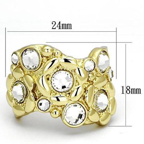 IP Gold(Ion Plating) Stainless Steel Ring with Top Grade Crystal  in Clear