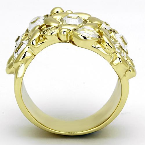 IP Gold(Ion Plating) Stainless Steel Ring with Top Grade Crystal  in Clear