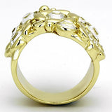 IP Gold(Ion Plating) Stainless Steel Ring with Top Grade Crystal  in Clear