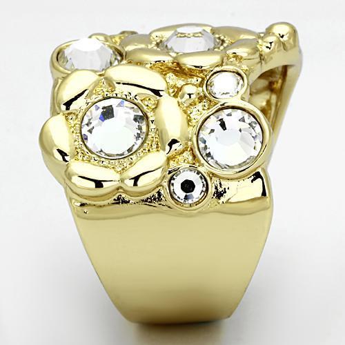 IP Gold(Ion Plating) Stainless Steel Ring with Top Grade Crystal  in Clear