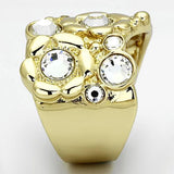 IP Gold(Ion Plating) Stainless Steel Ring with Top Grade Crystal  in Clear