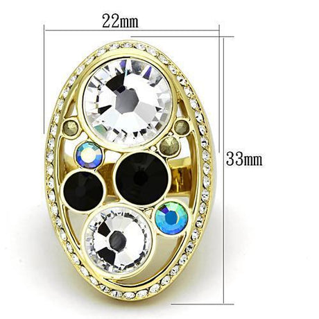 IP Gold(Ion Plating) Stainless Steel Ring with Top Grade Crystal  in Multi Color