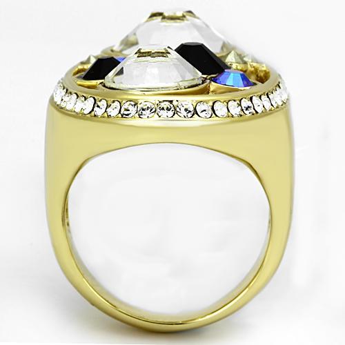 IP Gold(Ion Plating) Stainless Steel Ring with Top Grade Crystal  in Multi Color