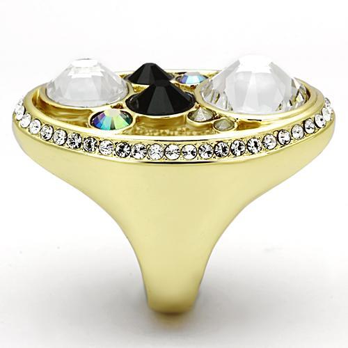 IP Gold(Ion Plating) Stainless Steel Ring with Top Grade Crystal  in Multi Color