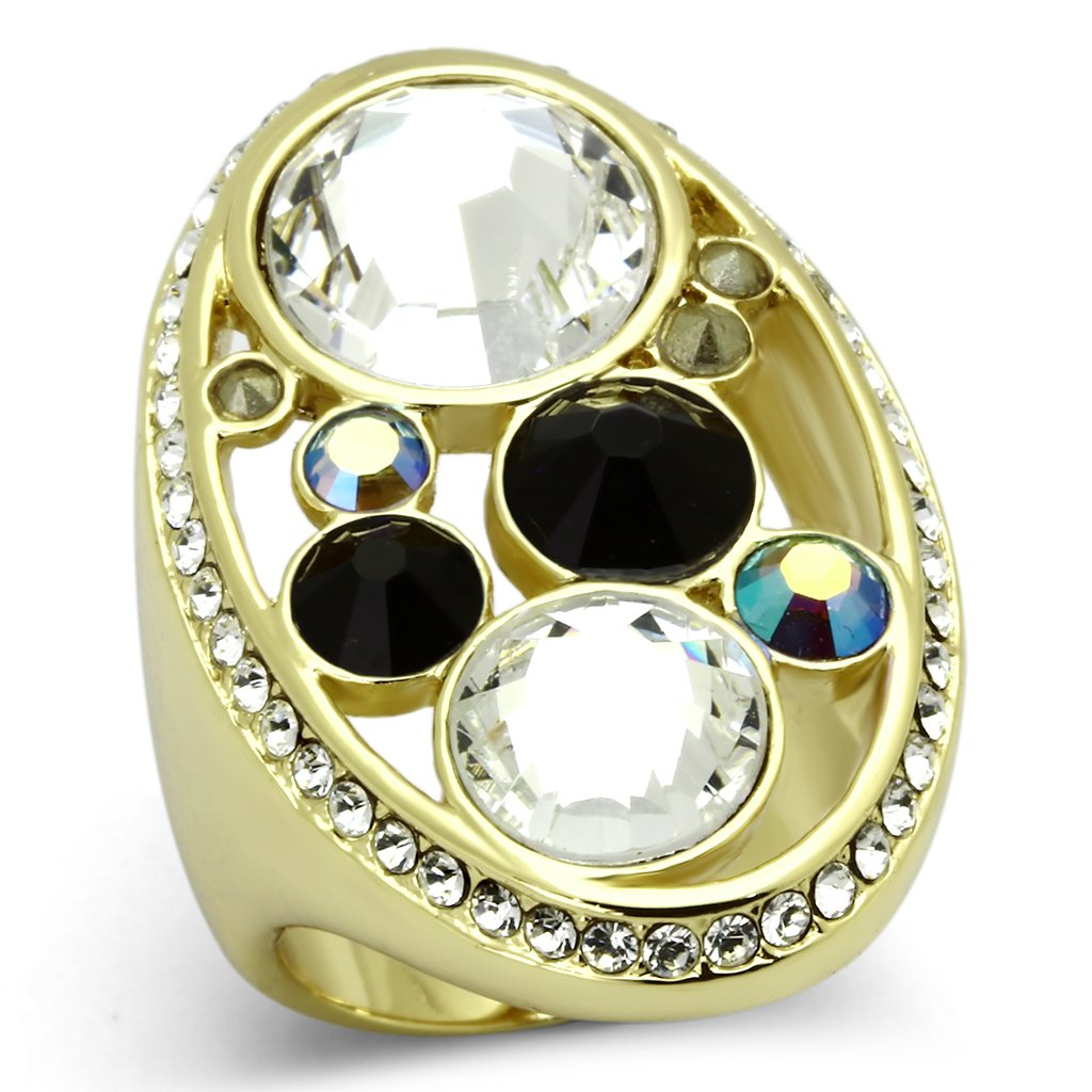 IP Gold(Ion Plating) Stainless Steel Ring with Top Grade Crystal  in Multi Color