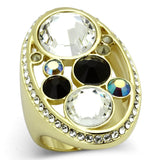 IP Gold(Ion Plating) Stainless Steel Ring with Top Grade Crystal  in Multi Color