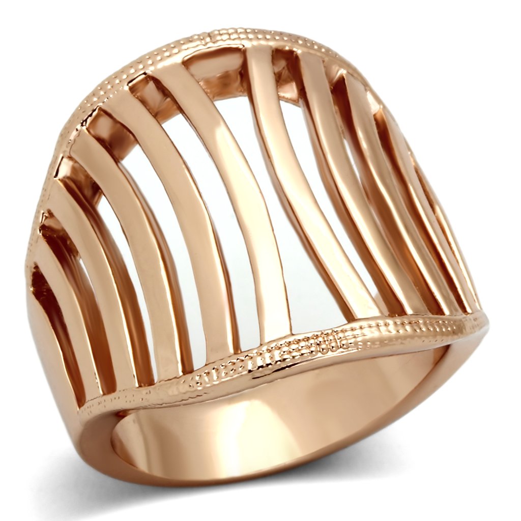 IP Rose Gold(Ion Plating) Stainless Steel Ring with No Stone