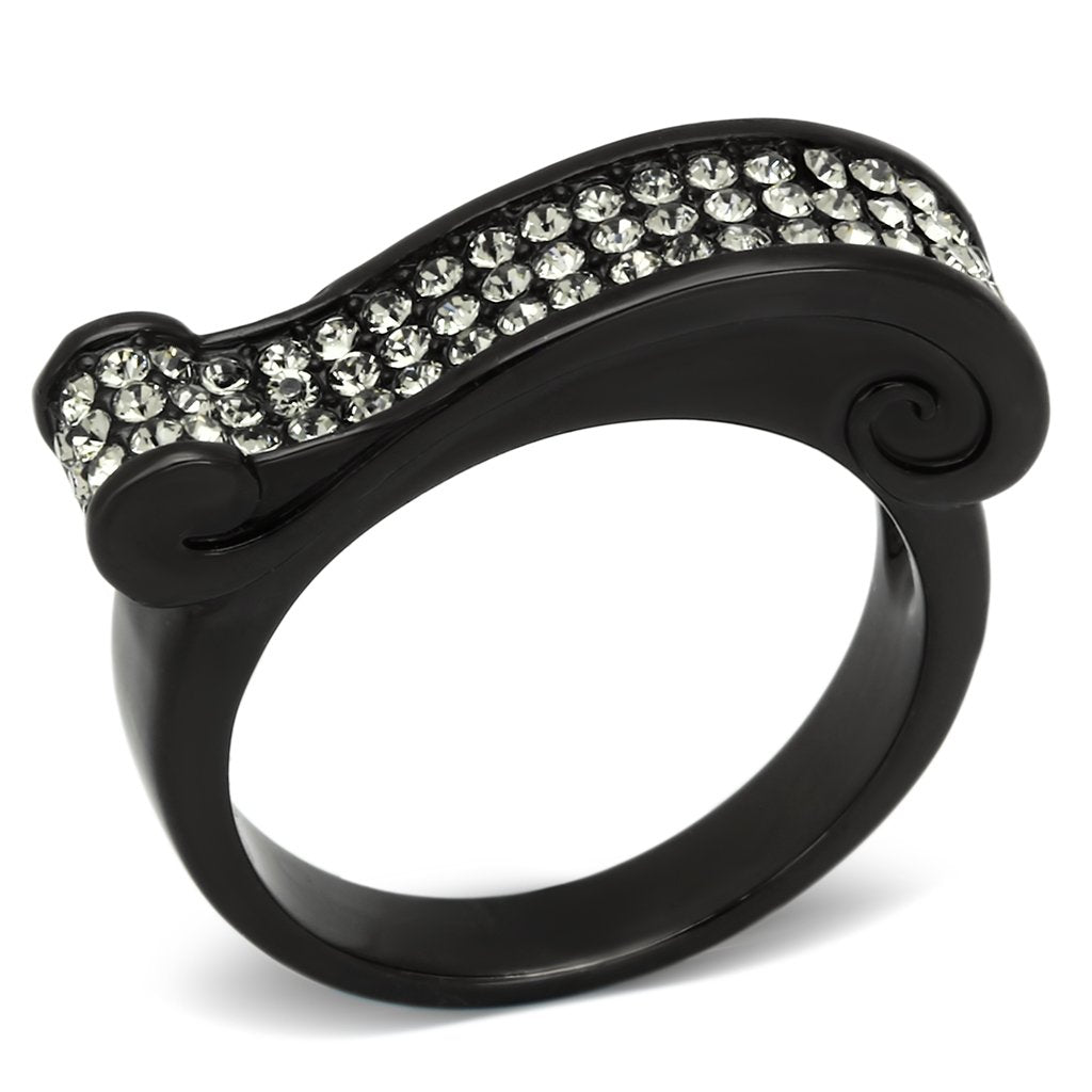 IP Black(Ion Plating) Stainless Steel Ring with Top Grade Crystal  in Black Diamond
