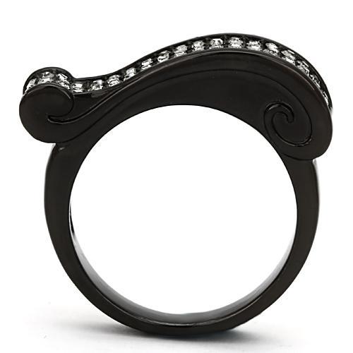 IP Black(Ion Plating) Stainless Steel Ring with Top Grade Crystal  in Black Diamond