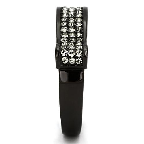 IP Black(Ion Plating) Stainless Steel Ring with Top Grade Crystal  in Black Diamond