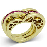 IP Gold(Ion Plating) Stainless Steel Ring with Top Grade Crystal  in Fuchsia