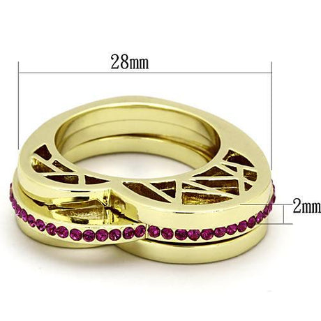 IP Gold(Ion Plating) Stainless Steel Ring with Top Grade Crystal  in Fuchsia