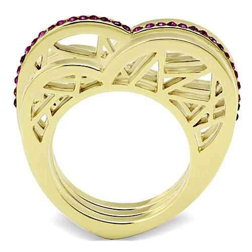 IP Gold(Ion Plating) Stainless Steel Ring with Top Grade Crystal  in Fuchsia