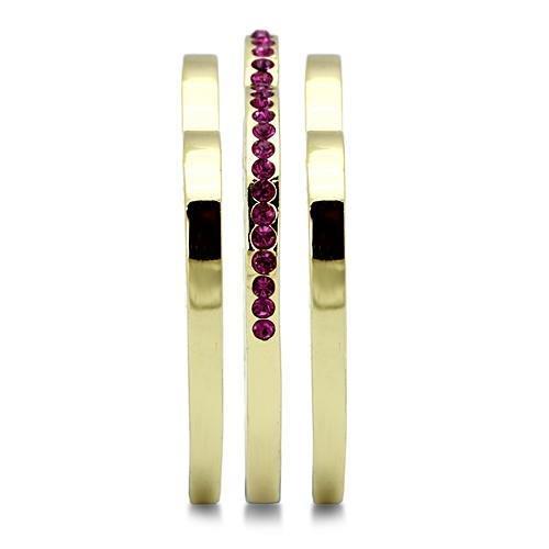 IP Gold(Ion Plating) Stainless Steel Ring with Top Grade Crystal  in Fuchsia