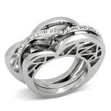 High polished (no plating) Stainless Steel Ring with Top Grade Crystal  in Clear