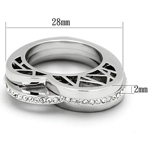 High polished (no plating) Stainless Steel Ring with Top Grade Crystal  in Clear