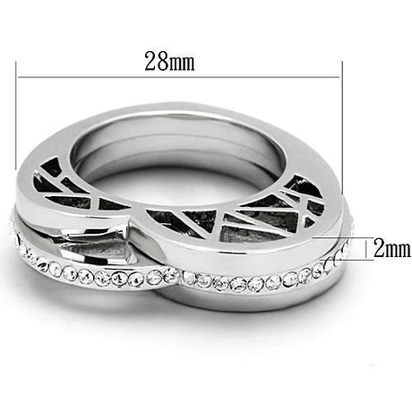 High polished (no plating) Stainless Steel Ring with Top Grade Crystal  in Clear