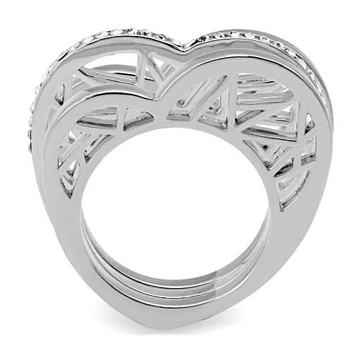 High polished (no plating) Stainless Steel Ring with Top Grade Crystal  in Clear