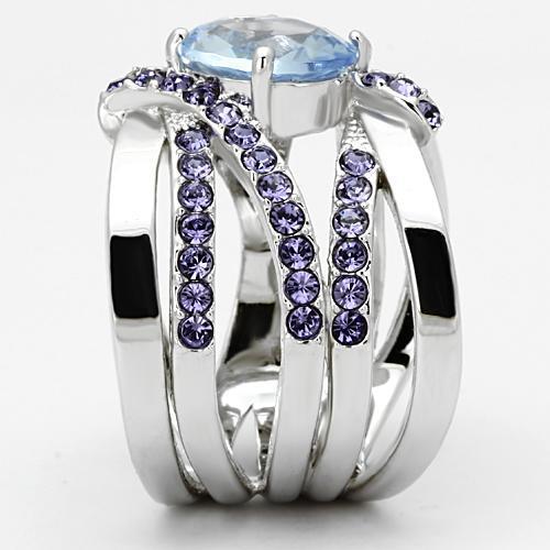 High polished (no plating) Stainless Steel Ring with Synthetic Synthetic Glass in Light Sapphire