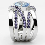 High polished (no plating) Stainless Steel Ring with Synthetic Synthetic Glass in Light Sapphire