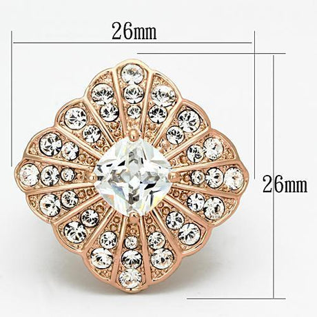 IP Rose Gold(Ion Plating) Stainless Steel Ring with AAA Grade CZ  in Clear