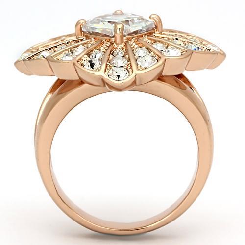IP Rose Gold(Ion Plating) Stainless Steel Ring with AAA Grade CZ  in Clear