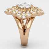 IP Rose Gold(Ion Plating) Stainless Steel Ring with AAA Grade CZ  in Clear