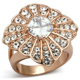IP Rose Gold(Ion Plating) Stainless Steel Ring with AAA Grade CZ  in Clear