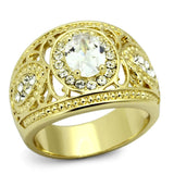 IP Gold(Ion Plating) Stainless Steel Ring with AAA Grade CZ  in Clear