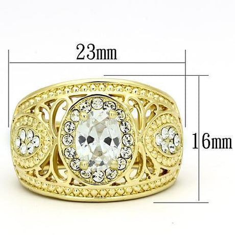 IP Gold(Ion Plating) Stainless Steel Ring with AAA Grade CZ  in Clear